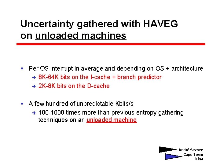 Uncertainty gathered with HAVEG on unloaded machines § Per OS interrupt in average and