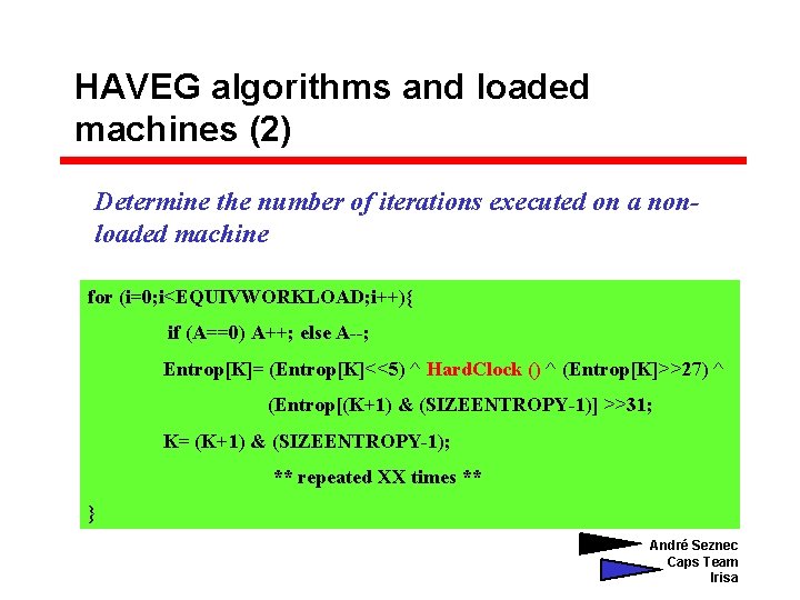 HAVEG algorithms and loaded machines (2) Determine the number of iterations executed on a