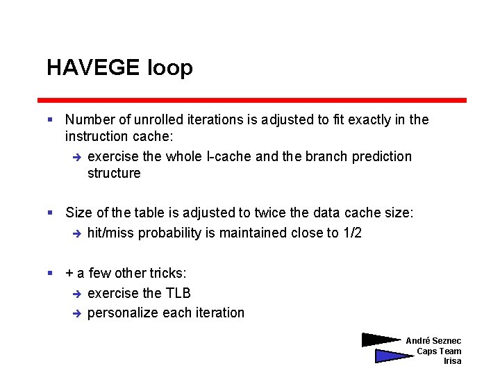 HAVEGE loop § Number of unrolled iterations is adjusted to fit exactly in the