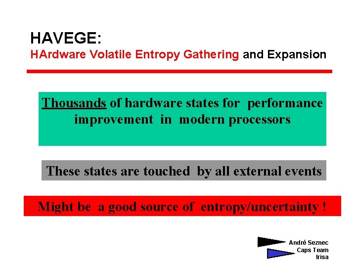 HAVEGE: HArdware Volatile Entropy Gathering and Expansion Thousands of hardware states for performance improvement