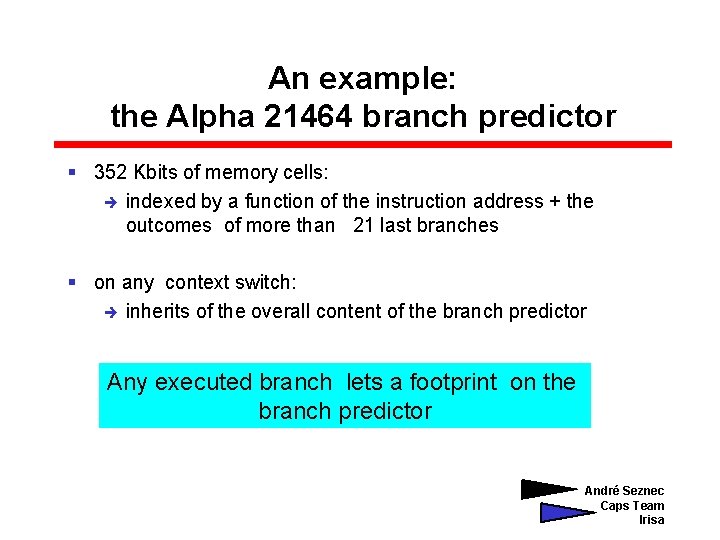 An example: the Alpha 21464 branch predictor § 352 Kbits of memory cells: è