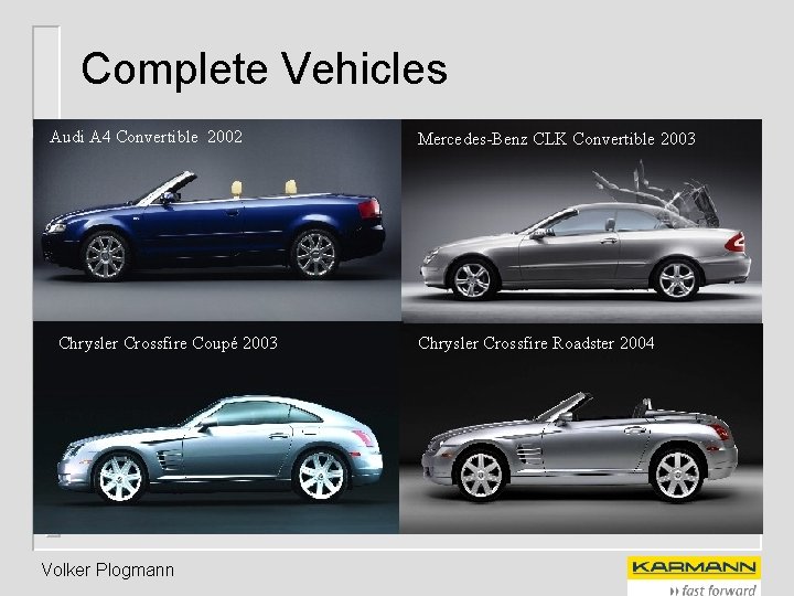 Complete Vehicles Audi A 4 Convertible 2002 Chrysler Crossfire Coupé 2003 Volker Plogmann Mercedes-Benz