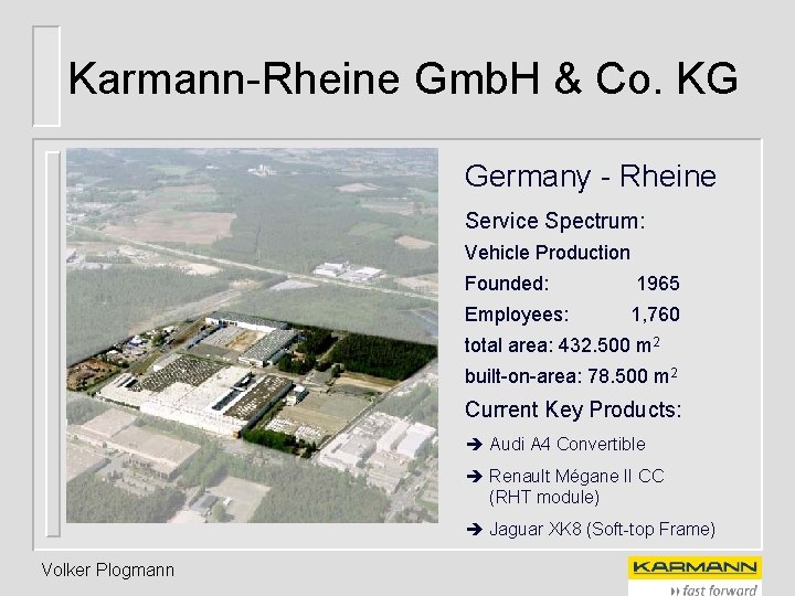 Karmann-Rheine Gmb. H & Co. KG Germany - Rheine Service Spectrum: Vehicle Production Founded:
