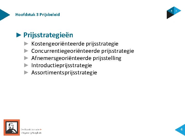 Hoofdstuk 3 Prijsbeleid ► Prijsstrategieën ► ► ► Kostengeoriënteerde prijsstrategie Concurrentiegeoriënteerde prijsstrategie Afnemersgeoriënteerde prijsstelling