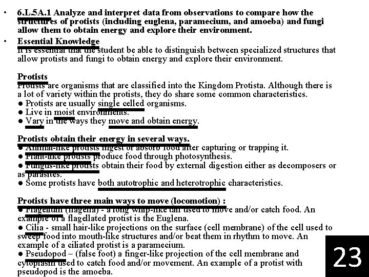  • • 6. L. 5 A. 1 Analyze and interpret data from observations