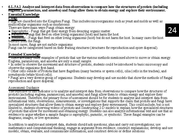  • • 6. L. 5 A. 1 Analyze and interpret data from observations