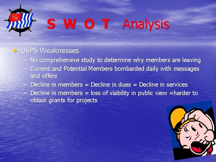 S W O T Analysis • USPS Weaknesses – No comprehensive study to determine