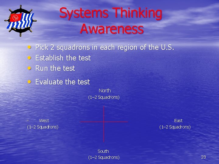 Systems Thinking Awareness • • Pick 2 squadrons in each region of the U.