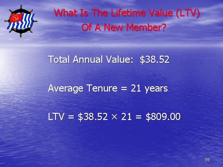 What Is The Lifetime Value (LTV) Of A New Member? Total Annual Value: $38.