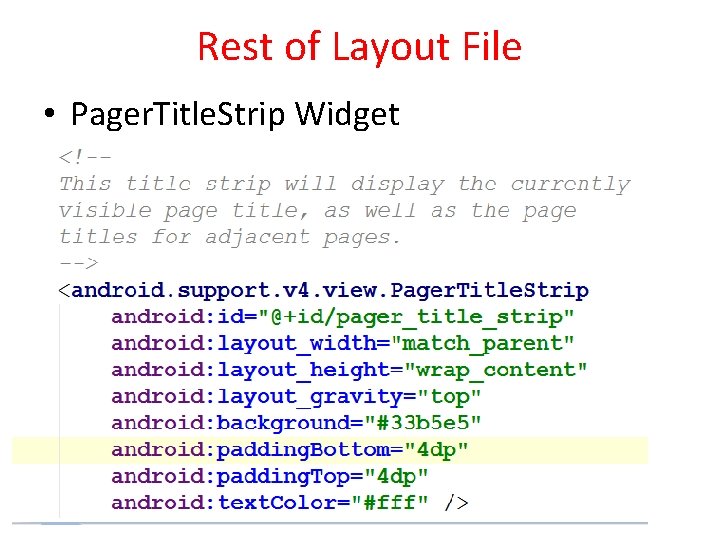 Rest of Layout File • Pager. Title. Strip Widget 