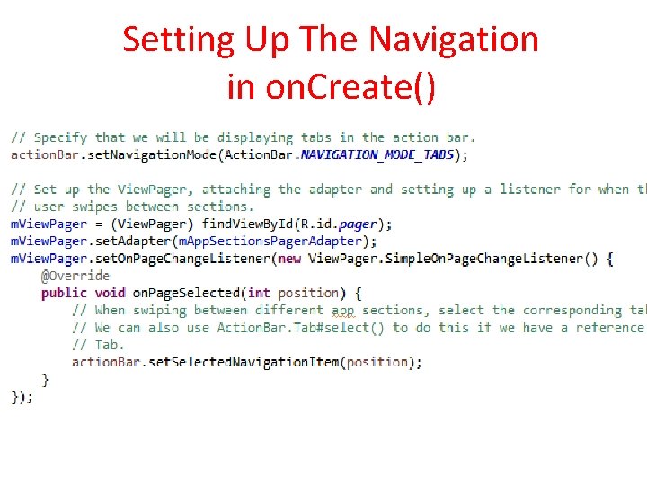 Setting Up The Navigation in on. Create() 
