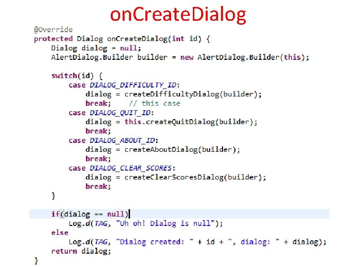 on. Create. Dialog 