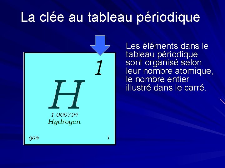 La clée au tableau périodique Les éléments dans le tableau périodique sont organisé selon