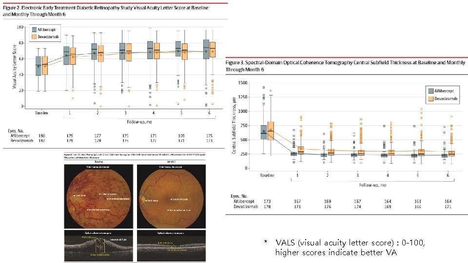 * VALS (visual acuity letter score) : 0 -100, higher scores indicate better VA