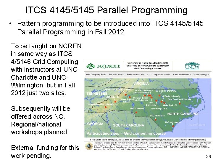 ITCS 4145/5145 Parallel Programming • Pattern programming to be introduced into ITCS 4145/5145 Parallel