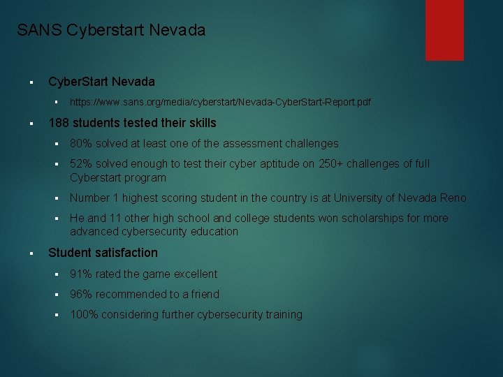 SANS Cyberstart Nevada § Cyber. Start Nevada § § § https: //www. sans. org/media/cyberstart/Nevada-Cyber.