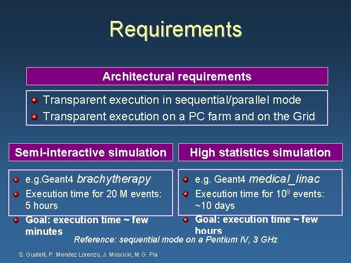 Requirements Architectural requirements Transparent execution in sequential/parallel mode Transparent execution on a PC farm