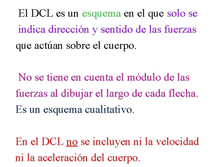 El DCL es un esquema en el que solo se indica dirección y sentido