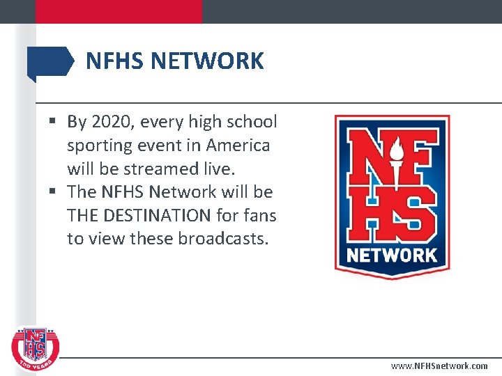 NFHS NETWORK § By 2020, every high school sporting event in America will be