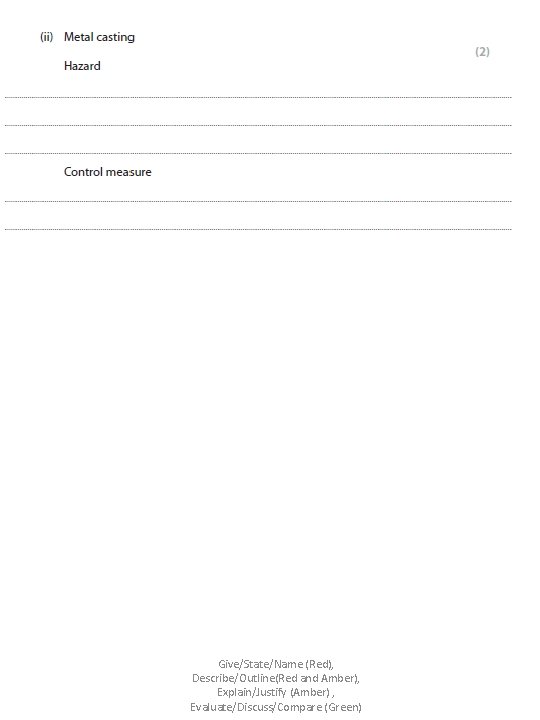 Give/State/Name (Red), Describe/Outline(Red and Amber), Explain/Justify (Amber) , Evaluate/Discuss/Compare (Green) 