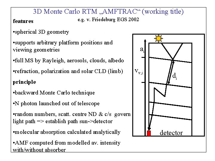3 D Monte Carlo RTM „AMFTRAC“ (working title) features e. g. v. Friedeburg EGS