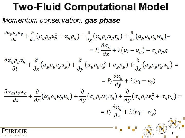 Two-Fluid Computational Model Momentum conservation: gas phase 7 