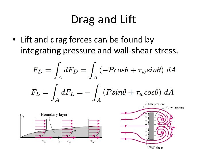 Drag and Lift • Lift and drag forces can be found by integrating pressure