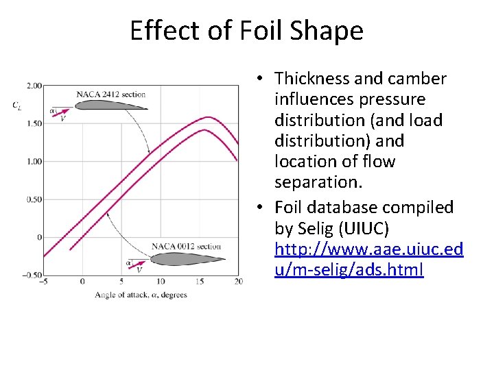 Effect of Foil Shape • Thickness and camber influences pressure distribution (and load distribution)