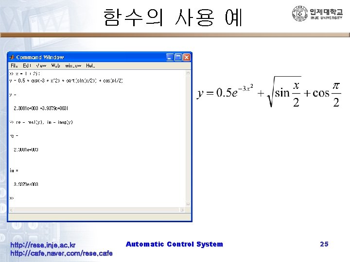 함수의 사용 예 http: //rese. inje. ac. kr http: //cafe. naver. com/rese. cafe Automatic