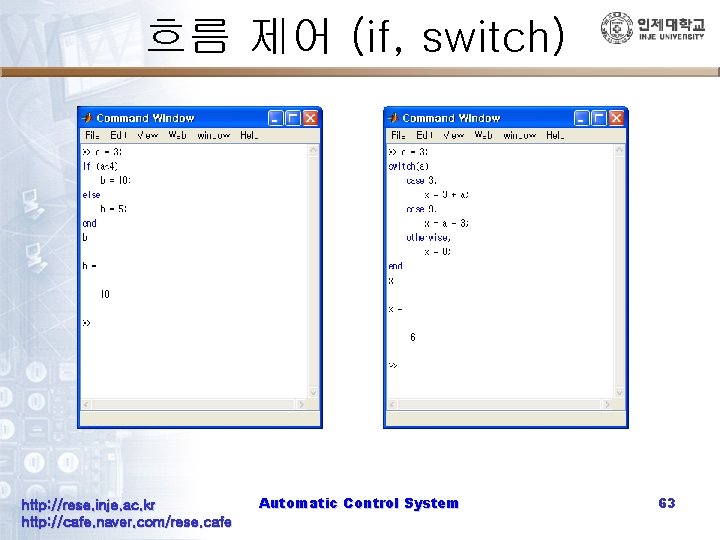 흐름 제어 (if, switch) http: //rese. inje. ac. kr http: //cafe. naver. com/rese. cafe