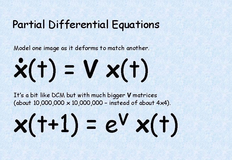 Partial Differential Equations Model one image as it deforms to match another. x(t) =