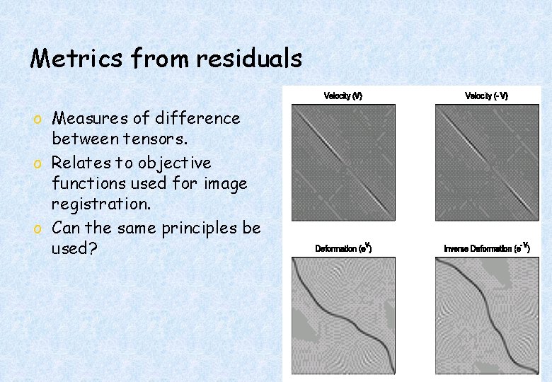 Metrics from residuals o Measures of difference between tensors. o Relates to objective functions