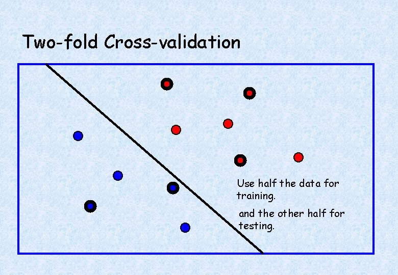 Two-fold Cross-validation Use half the data for training. and the other half for testing.