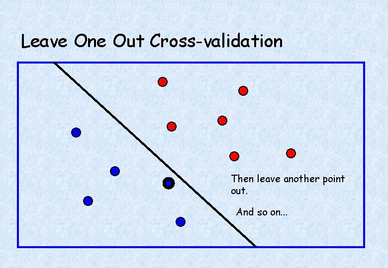 Leave One Out Cross-validation Then leave another point out. And so on. . .