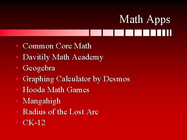 Math Apps • • Common Core Math Davitily Math Academy Geogebra Graphing Calculator by