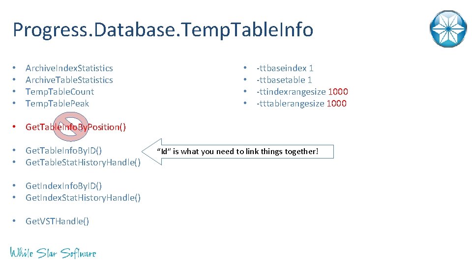 Progress. Database. Temp. Table. Info • • Archive. Index. Statistics Archive. Table. Statistics Temp.