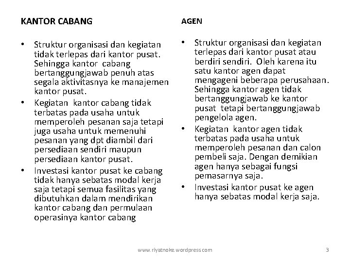 KANTOR CABANG AGEN • Struktur organisasi dan kegiatan tidak terlepas dari kantor pusat. Sehingga