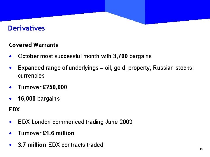 Derivatives Covered Warrants · October most successful month with 3, 700 bargains · Expanded