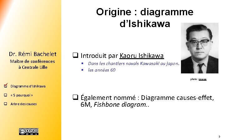 Origine : diagramme d’Ishikawa Dr. Rémi Bachelet Maître de conférences à Centrale Lille q