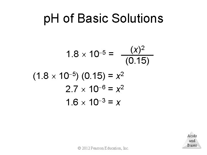 p. H of Basic Solutions 1. 8 10 5 = (x)2 (0. 15) (1.