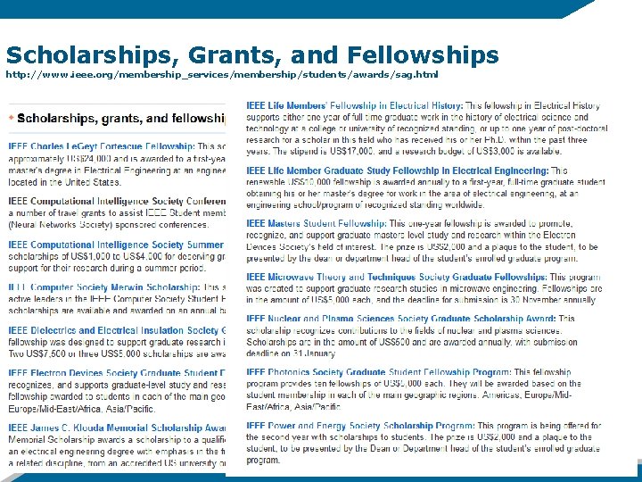 Scholarships, Grants, and Fellowships http: //www. ieee. org/membership_services/membership/students/awards/sag. html 76 