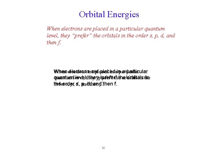 Orbital Energies When electrons are placed in a particular quantum level, they “prefer” the