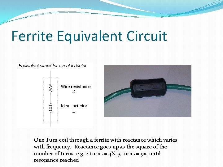Ferrite Equivalent Circuit One Turn coil through a ferrite with reactance which varies with