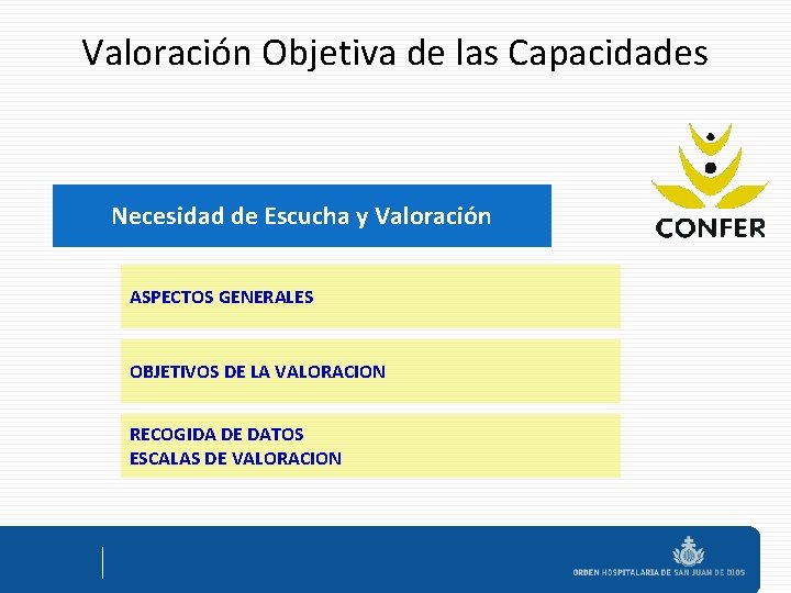 Valoración Objetiva de las Capacidades Necesidad de Escucha y Valoración ASPECTOS GENERALES OBJETIVOS DE