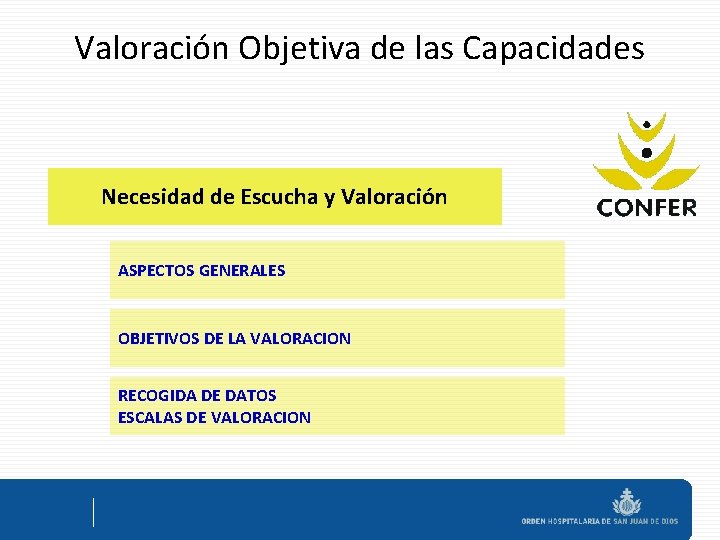 Valoración Objetiva de las Capacidades Necesidad de Escucha y Valoración ASPECTOS GENERALES OBJETIVOS DE