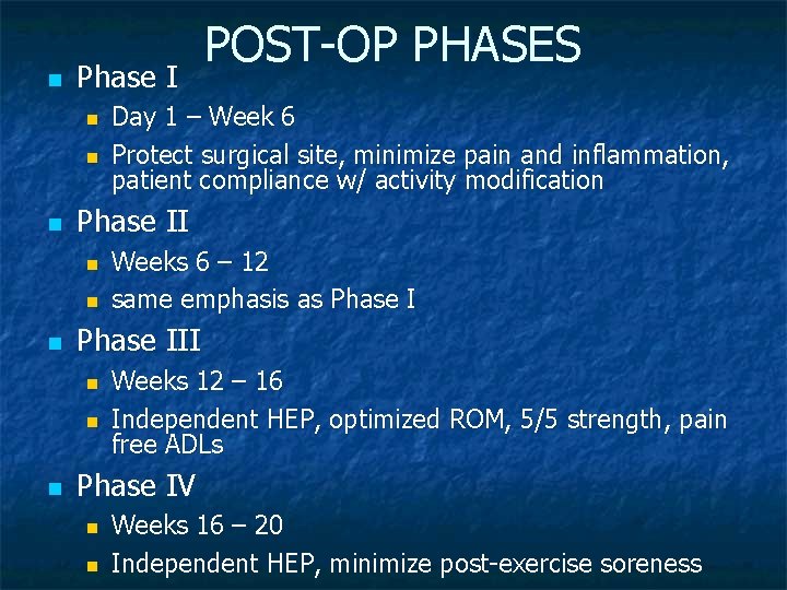 n Phase I n n Weeks 6 – 12 same emphasis as Phase III