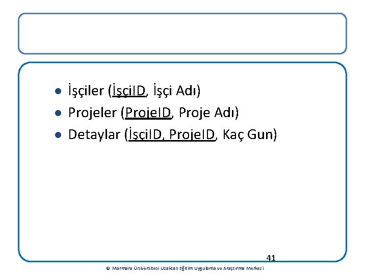 l l l İşçiler (İşçi. ID, İşçi Adı) Projeler (Proje. ID, Proje Adı) Detaylar