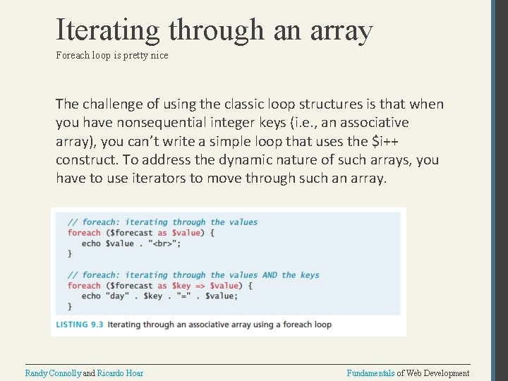 Iterating through an array Foreach loop is pretty nice The challenge of using the