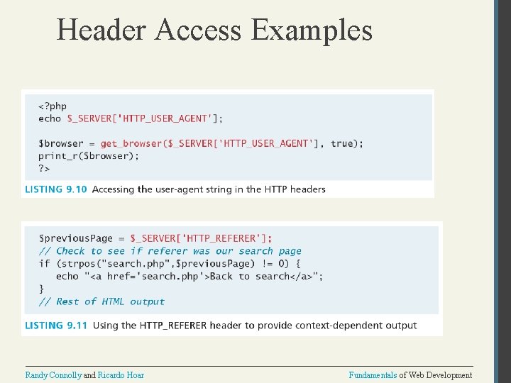 Header Access Examples Randy Connolly and Ricardo Hoar Fundamentals of Web Development 