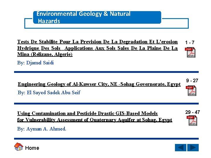 Environmental Geology & Natural Hazards Tests De Stabilite Pour La Prevision De La Degradation